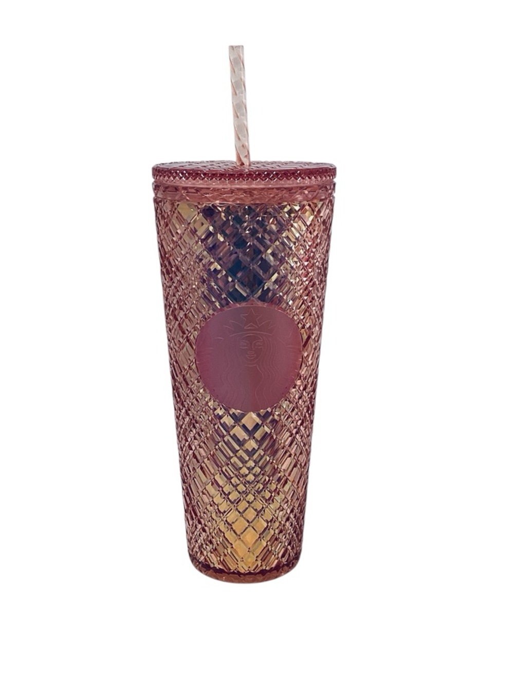 💚 Starbucks Rose Gold Iridescent Diamond Tumbler with Straw